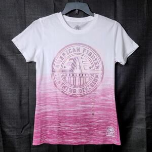 AMERICAN FIGHTER PINK WHITE GRAPHIC IRIDESCENT TEE WOMENS MEDIUM NWT